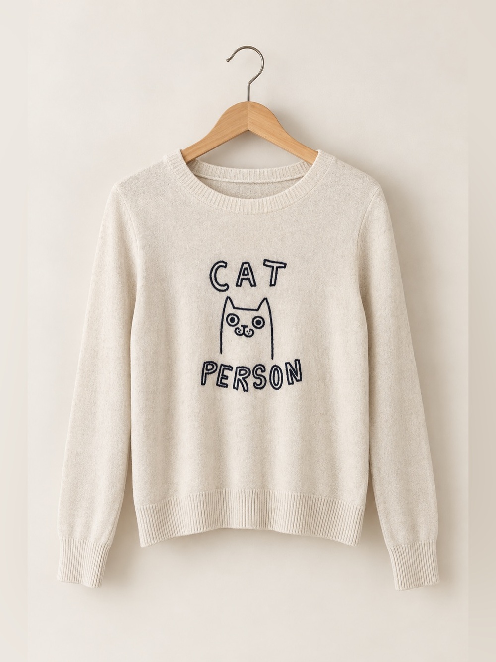 Boden | Estella ‘Cat Person’ Embroidered Graphic Crewneck Sweater Cashmere Wool